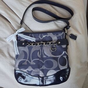 Blue Coach Classic Monogram Crossbody W/ Silver Hardware